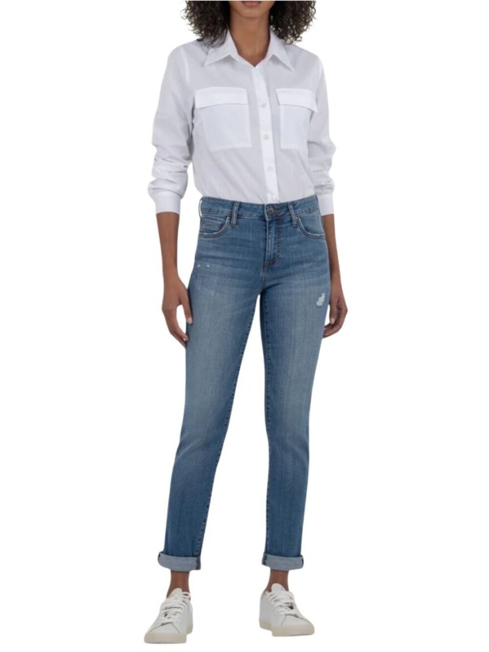 Kut From The Kloth Catherine Boyfriend Jeans Mid Wash Slight Distressing Size 10